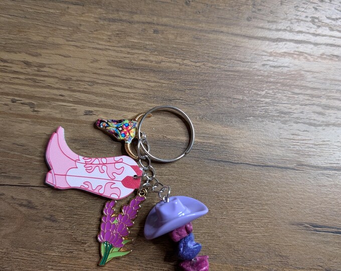 Western Keychain: Cowboy Boot, Hat, and Lavender Charms