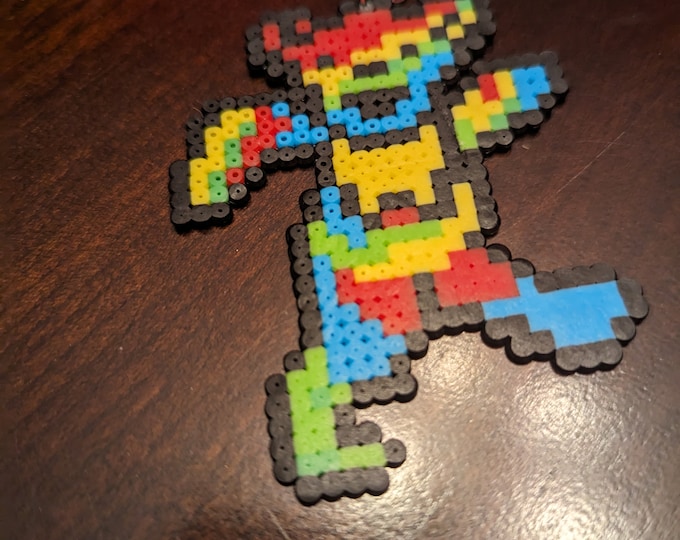 Rainbow Pixel Bear Keychain