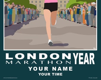 LONDON MARATHON. Female runner. Art print Travel/Railway Poster. Portrait A4, A3, A2, A1 in Retro style