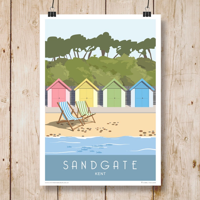 Sandgate Beach Huts Kent. Travel Poster. A4 A3 A2 A1 Etsy UK