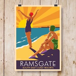 Ramsgate Bathing Girls Art Deco Poster. A4, A3, A2, A1 Travel Poster. Other sizes now available