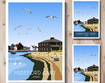 Black House Mudeford Ferry  Christchurch Harbour, Hengistbury Sandspit, Print. Dorset. Retro Art Deco
