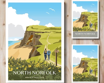 North Norfolk Coastal Path, Travel Poster. Portrait, Art Deco style print