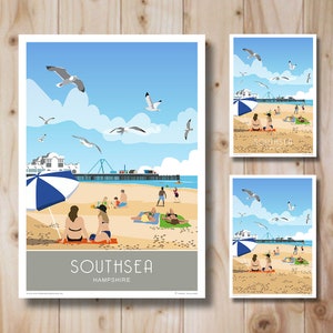 Southsea Beach, Portsmouth, Hampshire. Travel Poster Art Print Wall Art