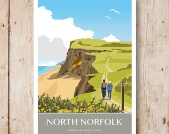 Norfolk Coast Path, Peddars Way, North Norfolk. National Trails. Travel Poster A4, A3, A2, A1
