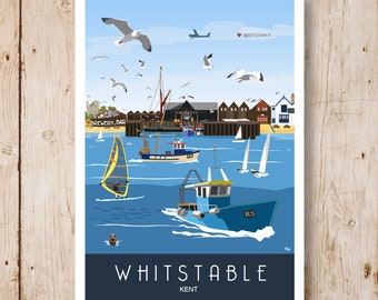 Travel Poster Whitstable Sea From Portrait, Kent. Image sizes available A4, A3, A2, A1