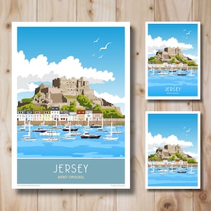Jersey, Channel Islands. Art Deco, Retro style. Travel Poster, Art Print.