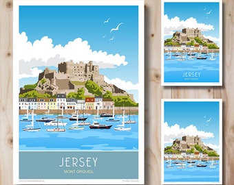 Jersey, Channel Islands. Art Deco, Retro style. Travel Poster, Art Print.