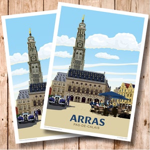 Arras Travel Poster, France. Portrait, in Retro, Art Deco style design, Poster, Print. Travel Poster