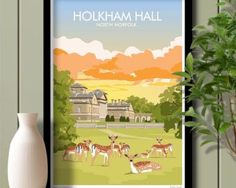 Evening Sky Holkham Hall, North Norfolk, Travel Poster, Art. Unframed print.