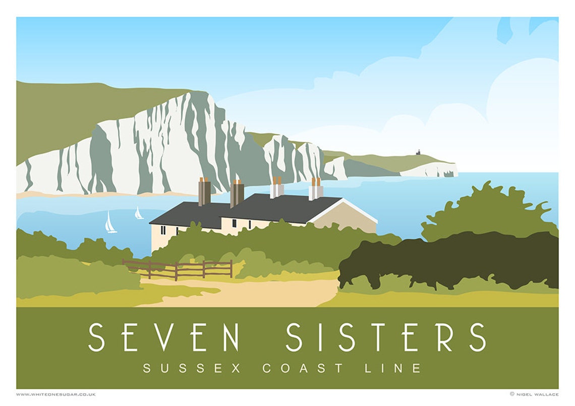 SEVEN SISTERS. Art Print Travel Poster of the Seven Sisters Etsy UK