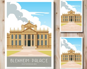 Blenheim Palace Print, Woodstock, Oxfordshire, England. A4, A3, A2, A1. Art Deco, Retro style. Travel Poster, Art Print