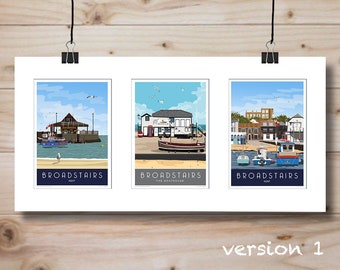 Broadstairs triple mounted pictures. Travel poster art prints. Choose from 2 Versions or make your own from any of our pictures.