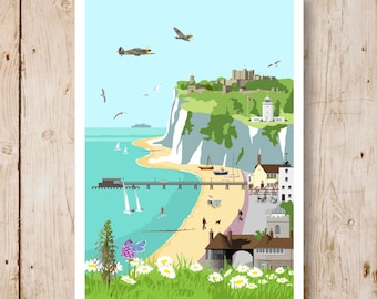Dover, Deal & Sandwich Montage, Kent. A4, A3, A2, A1 Travel Poster