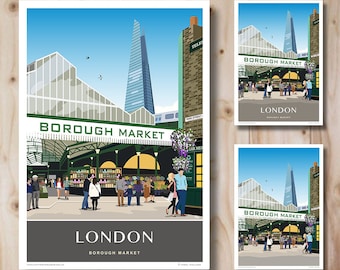 Borough Market, Southwark, London. Travel Poster. A4, A3, A2, A1. Retro Art print. Other sizes now available