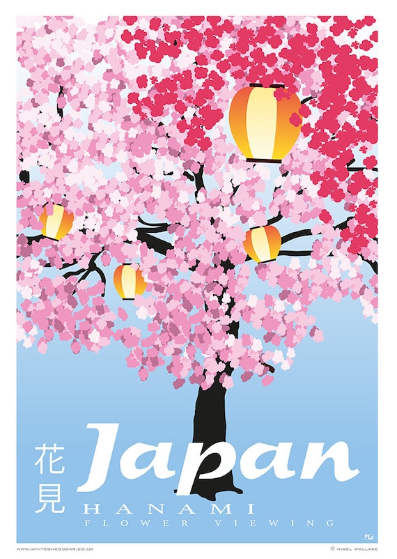 Japan Travel Poster, Hanami, Traditional Japanese Custom of