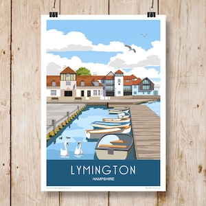 Muelle del casco antiguo de Lymington, puerto. Hampshire. A4, A3, A2, A1. Póster de viajes/ferrocarril. Disponible en otros tamaños.