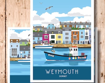 Weymouth Harbour Front. Dorset. A4, A3, A2, A1. Travel/Railway Poster. Portrait & Landscape