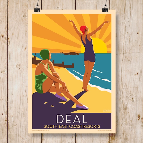 Deal Beach Girls. 1920's Style Railway/Travel Seaside Poster. A4, A3, A2, A1.