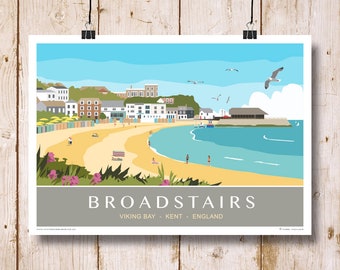 Broadstairs sits on Viking Bay. Travel Poster, landscape A4, A3, A2, A1