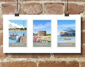 Felixstowe  triple mounted pictures. Travel poster Choose from over 800 prints