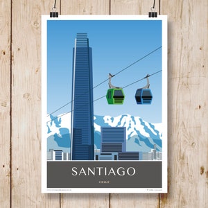 Santiago, Chile. A4, A3, A2, A1 in Retro, Art Deco Railway poster style design