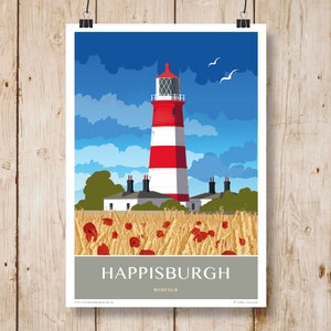 Faro de Happisburgh, East Norfolk. A4, A3, A2, A1. Otros tamaños disponibles. Póster de viajes/ferrocarril. Lámina artística.