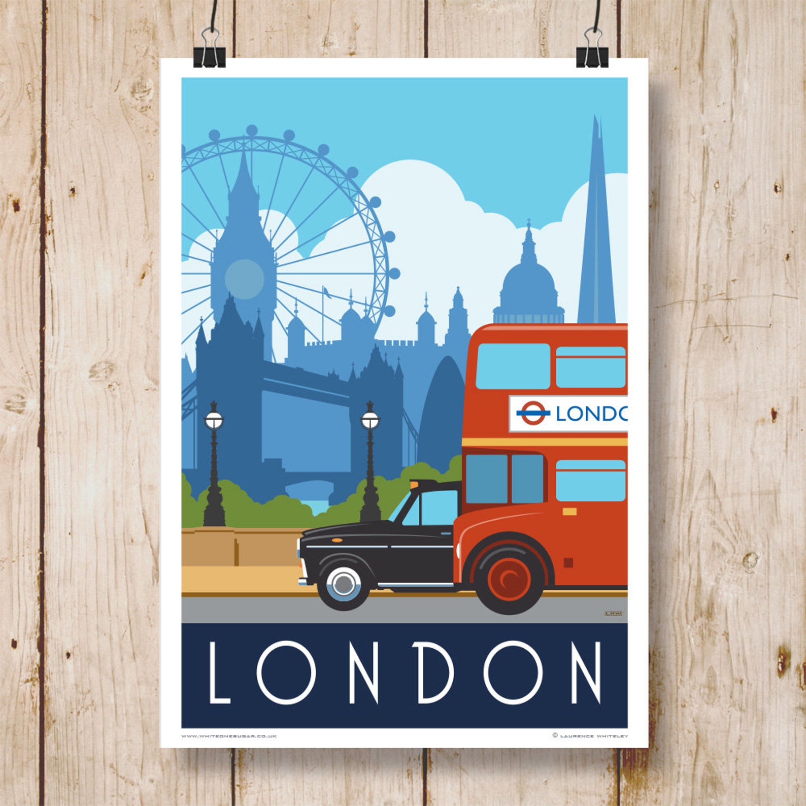 LONDON. Art Print Railway Poster of London Bus & Taxi. A4 A3 Etsy UK