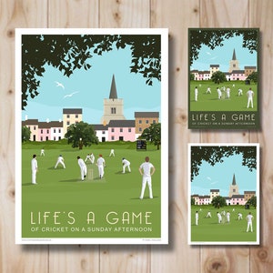 Cricket, poster, on the Village green, Cricket Gift, Present, Art Deco style design, Poster, Print. Travel/Sports Poster