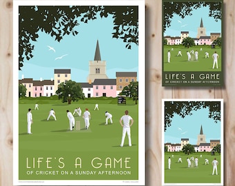 Cricket poster, on the Village green, Cricket Gift, Present, Art Deco style design, Poster, Print. Travel/Sports Poster