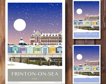 Frinton on Sea Snow scene, Travel Poster Print, Frinton-on-Sea Essex Art Deco