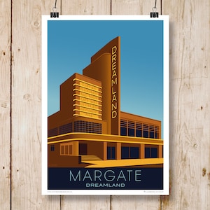 Dreamland poster at Day or Night, Margate, Thanet, Kent. Travel poster, Art Deco Dreamland Building, Margate. Other sizes now available