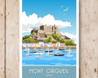 Mount Orgueil, Jersey, Channel Islands. A4, A3, A2, A1. Travel/Railway Poster.