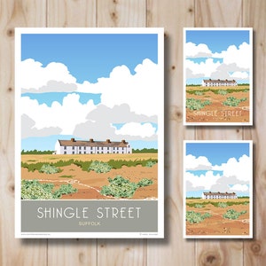 Shingle Street, costa de Suffolk. Póster de viaje, impresión, Felixstowe, diseño retro de estilo art déco. Póster de viaje para regalar.