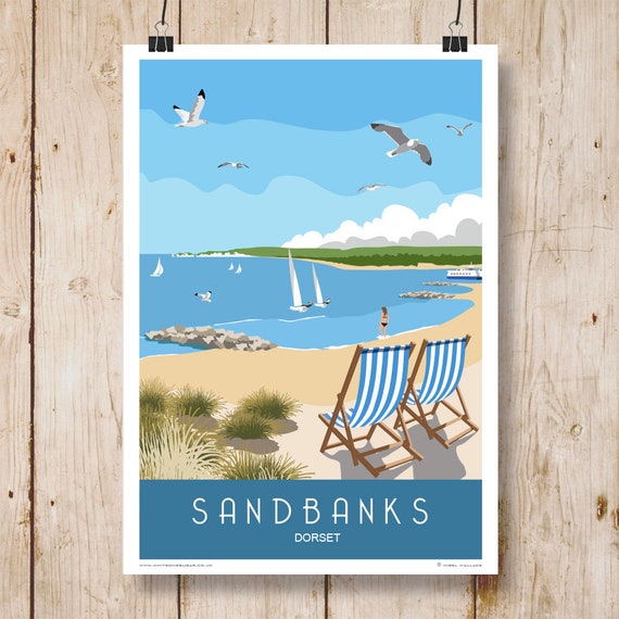 Sandbanks Beach Dorset A4 A3 A2 A1 In Retro Art Deco Etsy