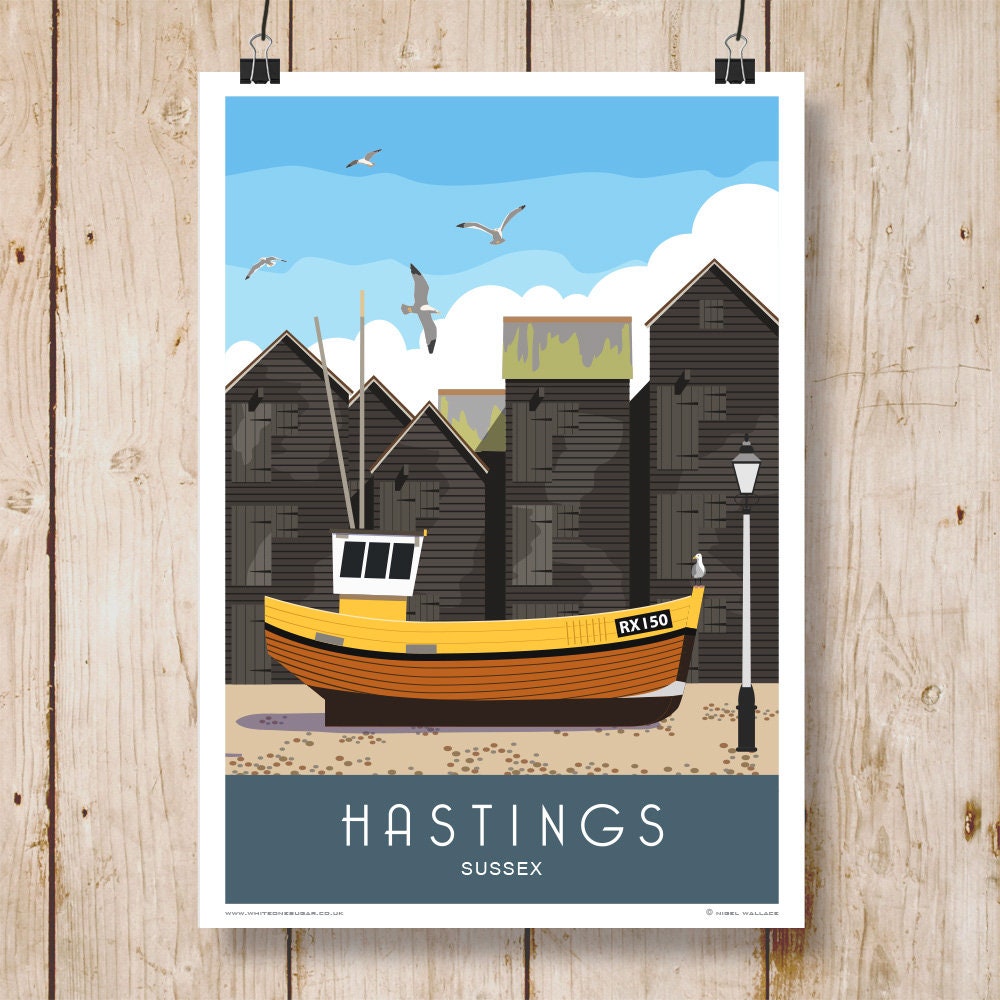 Hastings Fishing Huts Poster Print