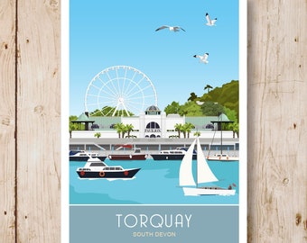 Torquay, South Devon. Travel Poster, Portrait and Landscape A4, A3, A2, A1