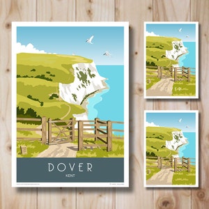 Dover Cliffs, Kent, Travel Poster Portrait, in Retro, Art Deco style design, Wall Art, Print