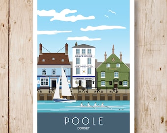 Poole Quay,  Poster Print, Harbour. Dorset. A4, A3, A2, A1. Travel/Railway Poster, Art, Print. Other sizes now available