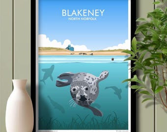 Blakeney Point Seals, Blakeney Harbour, North Norfolk, Travel Poster, Art. Unframed print.