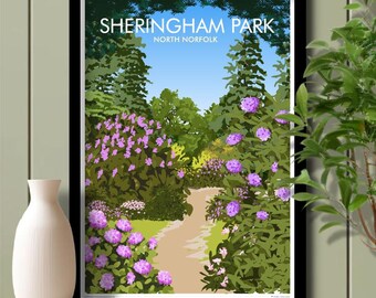 Rhododendrons Sheringham Park, North Norfolk, Travel Poster, Art. Unframed print.