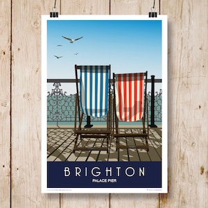 BRIGHTON. Travel poster of Deck Chairs on Brighton Pier, Sussex. A4, A3, A2, A1