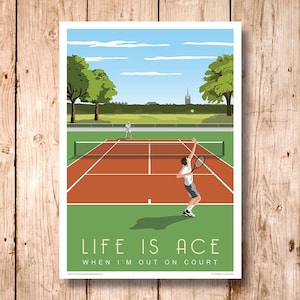 Clay Court Tennis Club Poster, Men&#39;s Singles, Pick from Women&#39;s, Men&#39;s or Mixed Games. Personalise Text. Artificial Court. Print