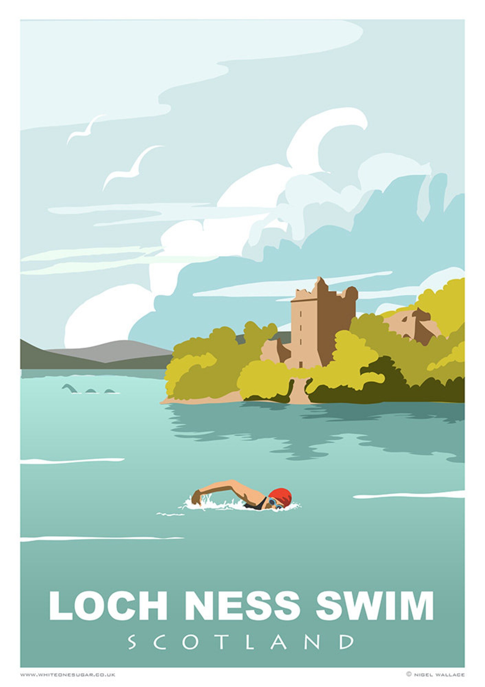 Loch Ness Swim Scotland. Can be personalised. A4 A3 A2 A1 Etsy