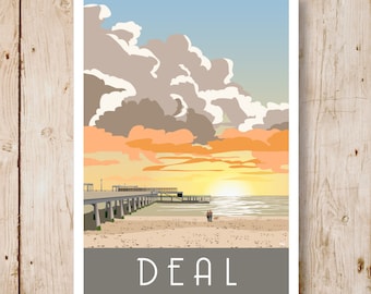 Deal Beach Sunrise, Kent. Poster/Print A4, A3, A2, A1