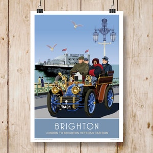 London to Brighton Veteran Car Run. A4, A3, A2, A1. Art Deco, Retro style