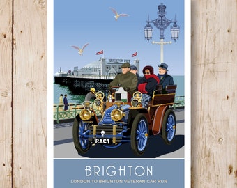 London to Brighton Veteran Car Run. A4, A3, A2, A1. Art Deco, Retro style