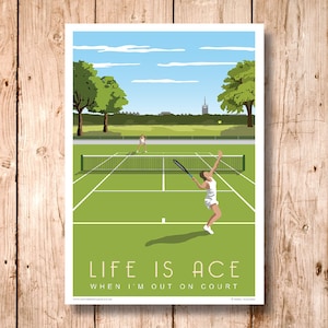 Women&#39;s Tennis, Singles Poster. Pick from Women&#39;s, Men&#39;s or Mixed Games. Personalise Text. Grass Court. Gift. Print. Travel/Sports Poster