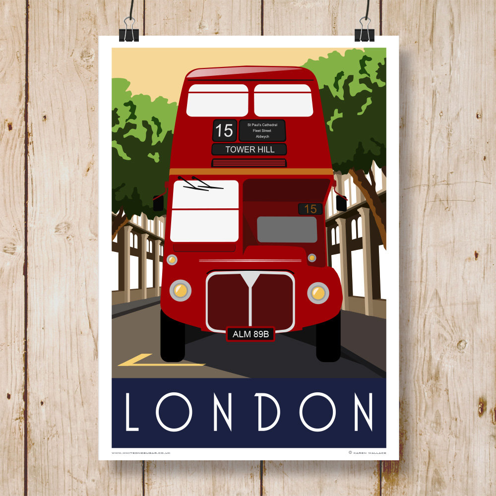 LONDON BUS. Travel Poster of London Red Routemaster Bus. A4 Etsy