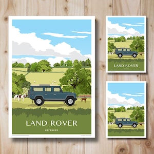 Land Rover Defender print, Blue Country vehicle. Travel Poster Art Print.